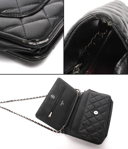 CHANEL チェーンショルダーバッグ チェーンショルダーウォレット ラムスキン シルバー金具 マトラッセ レディース シャネル