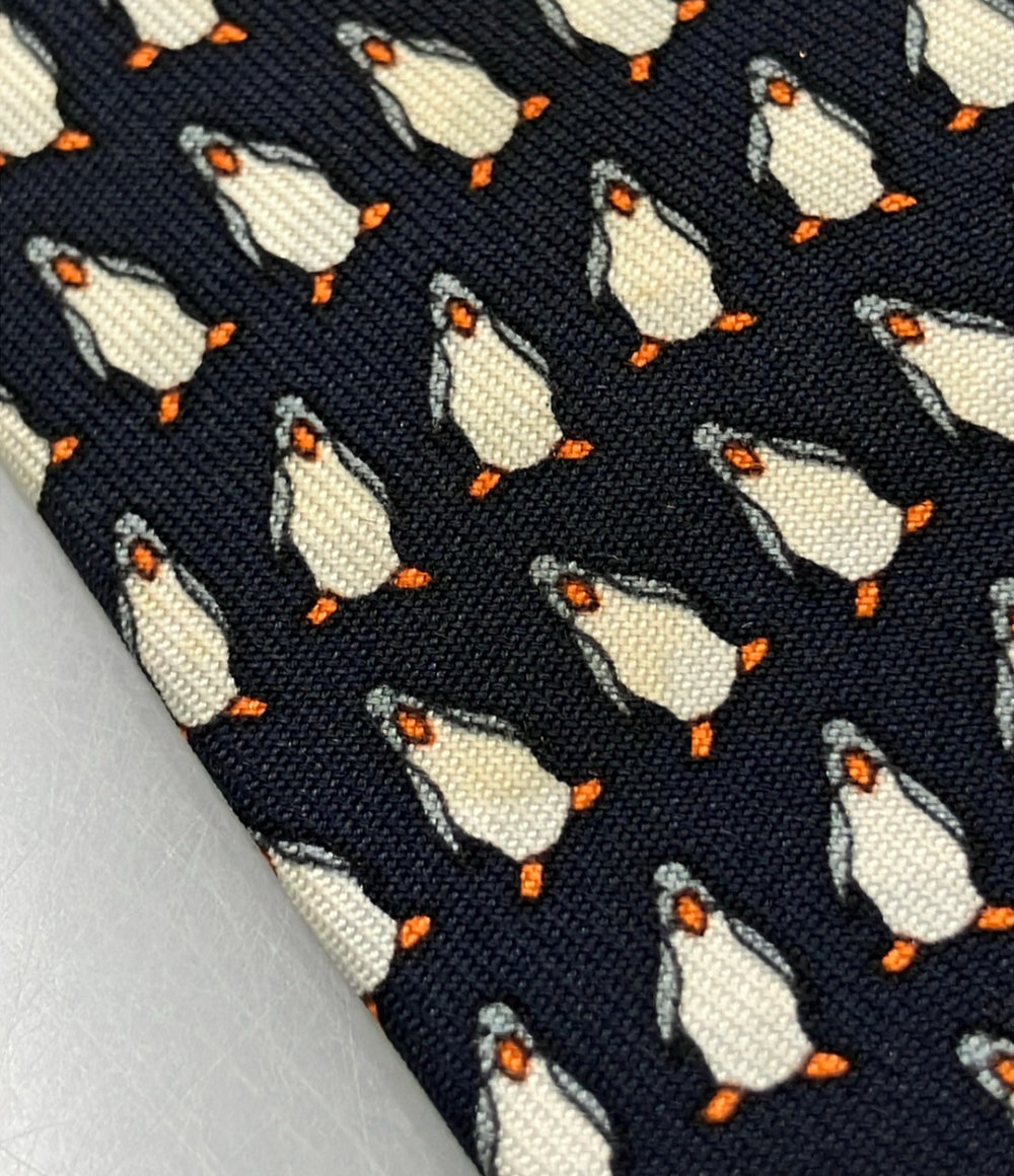 HERMES ネクタイ シルク100% ペンギン柄 5143 HA メンズ エルメス