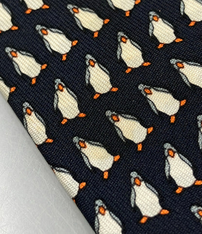 HERMES ネクタイ シルク100% ペンギン柄 5143 HA メンズ エルメス