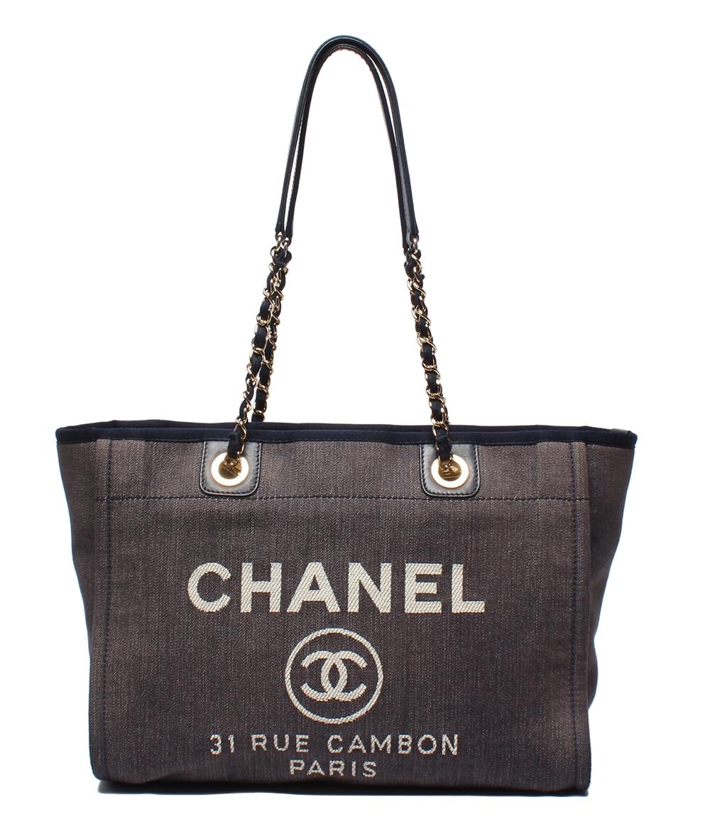 CHANEL トートバッグ チェーンショルダーバッグ 肩掛け ゴールド金具 デニム 17番台 ドーヴィル MM レディース シャネル