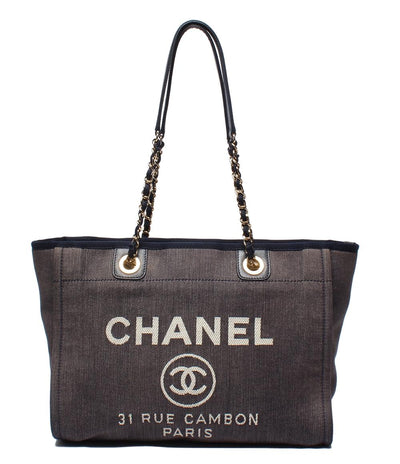 CHANEL トートバッグ チェーンショルダーバッグ 肩掛け ゴールド金具 デニム 17番台 ドーヴィル MM レディース シャネル
