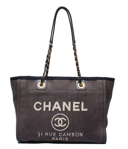 CHANEL トートバッグ チェーンショルダーバッグ 肩掛け ゴールド金具 デニム 17番台 ドーヴィル MM レディース シャネル