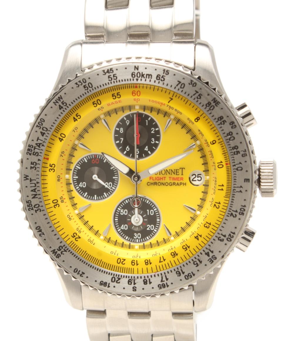 美品 P.GUIONNET 腕時計 フライトタイマー クオーツ イエロー BR200-M メンズ ピエール・ギオネ