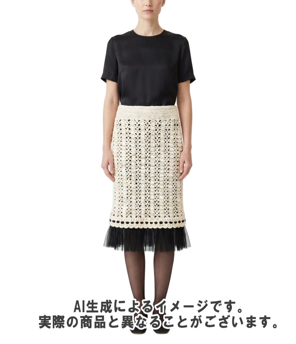 美品 CHANEL ブラックシフォン×クロシェスカート レディース SIZE 36 (S) シャネル