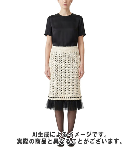 美品 CHANEL ブラックシフォン×クロシェスカート レディース SIZE 36 (S) シャネル
