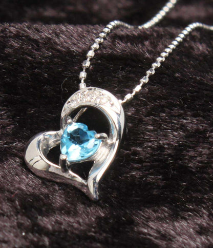 美品 ネックレス K14WG ブルートパーズ ダイヤ0.02ct ピアスK14WG ブルートパーズ 2点セット レディース