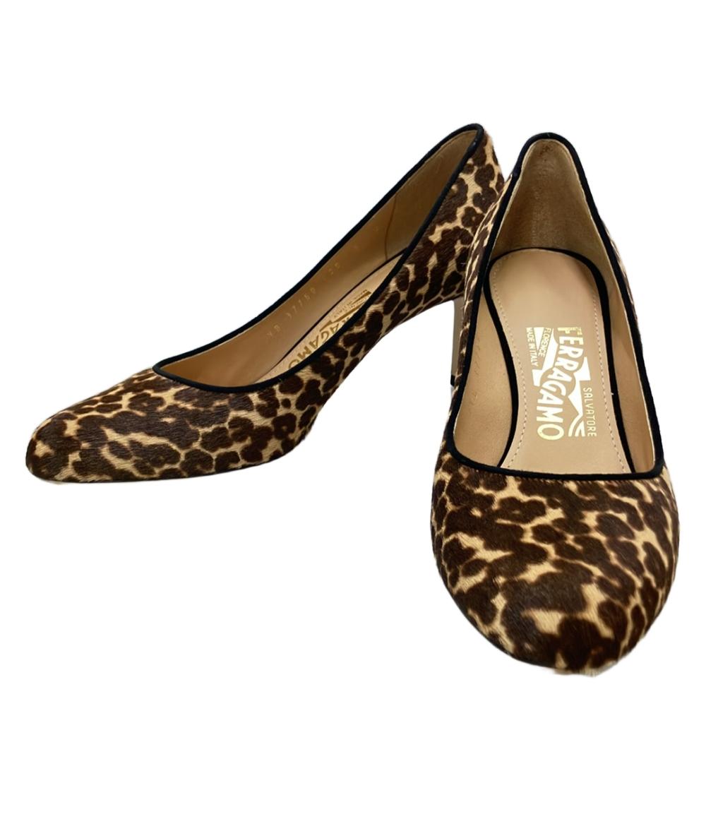 美品 サルヴァトーレフェラガモ レオパード柄ハラコパンプス 2YB 37760 70B レディース SIZE 6 (M) Salvatore Ferragamo