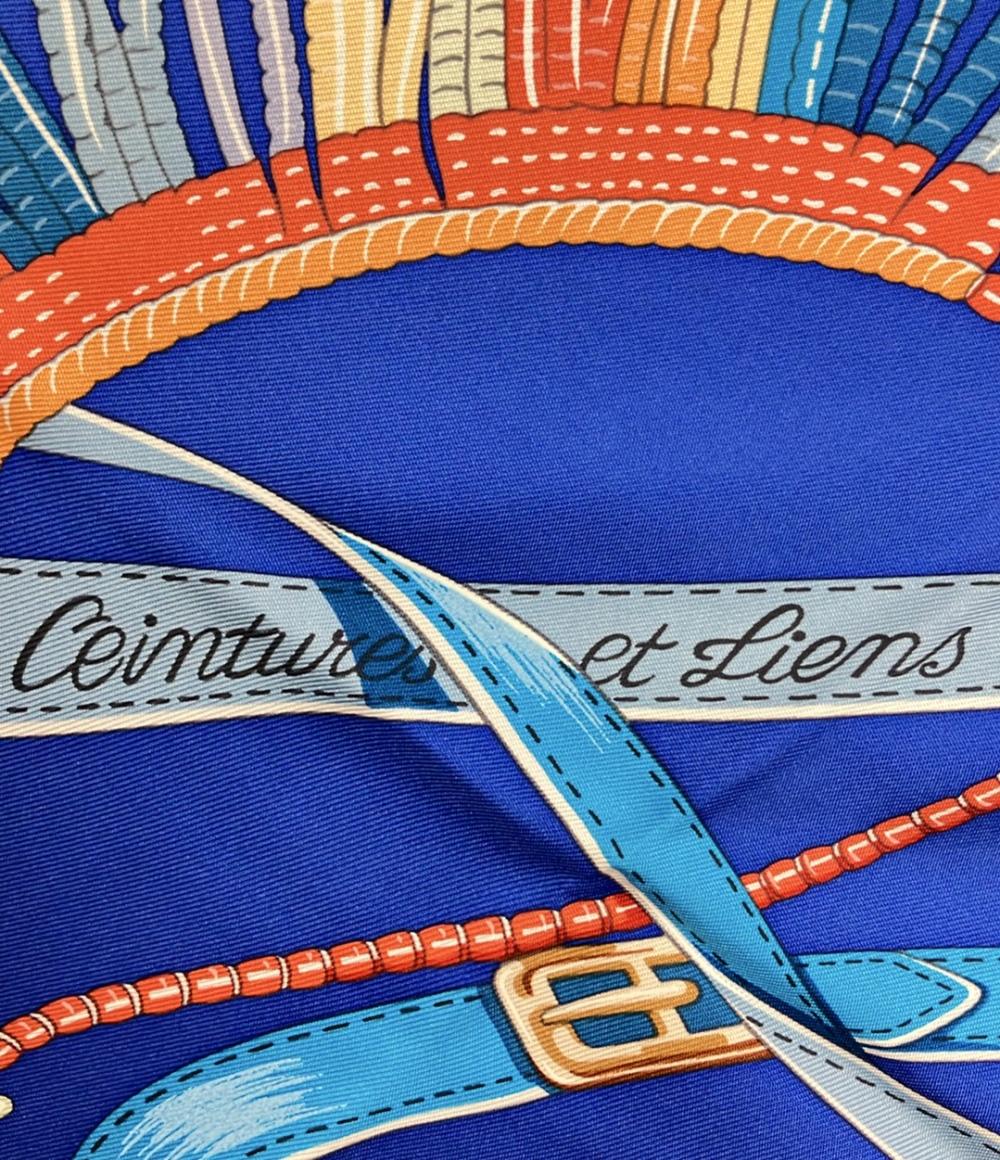美品 HERMES スカーフ シルク100% カレ90 Ceintures et Liens レディース エルメス