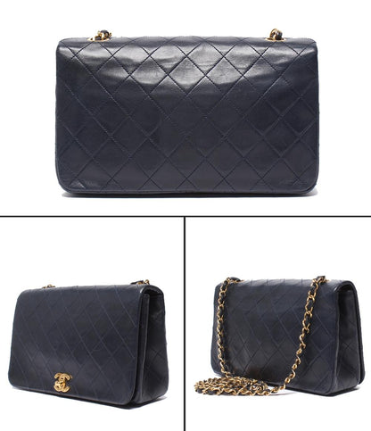 CHANEL チェーンショルダーバッグ マトラッセ フルフラップ ゴールド金具 ラムスキン 1番台 レディース シャネル