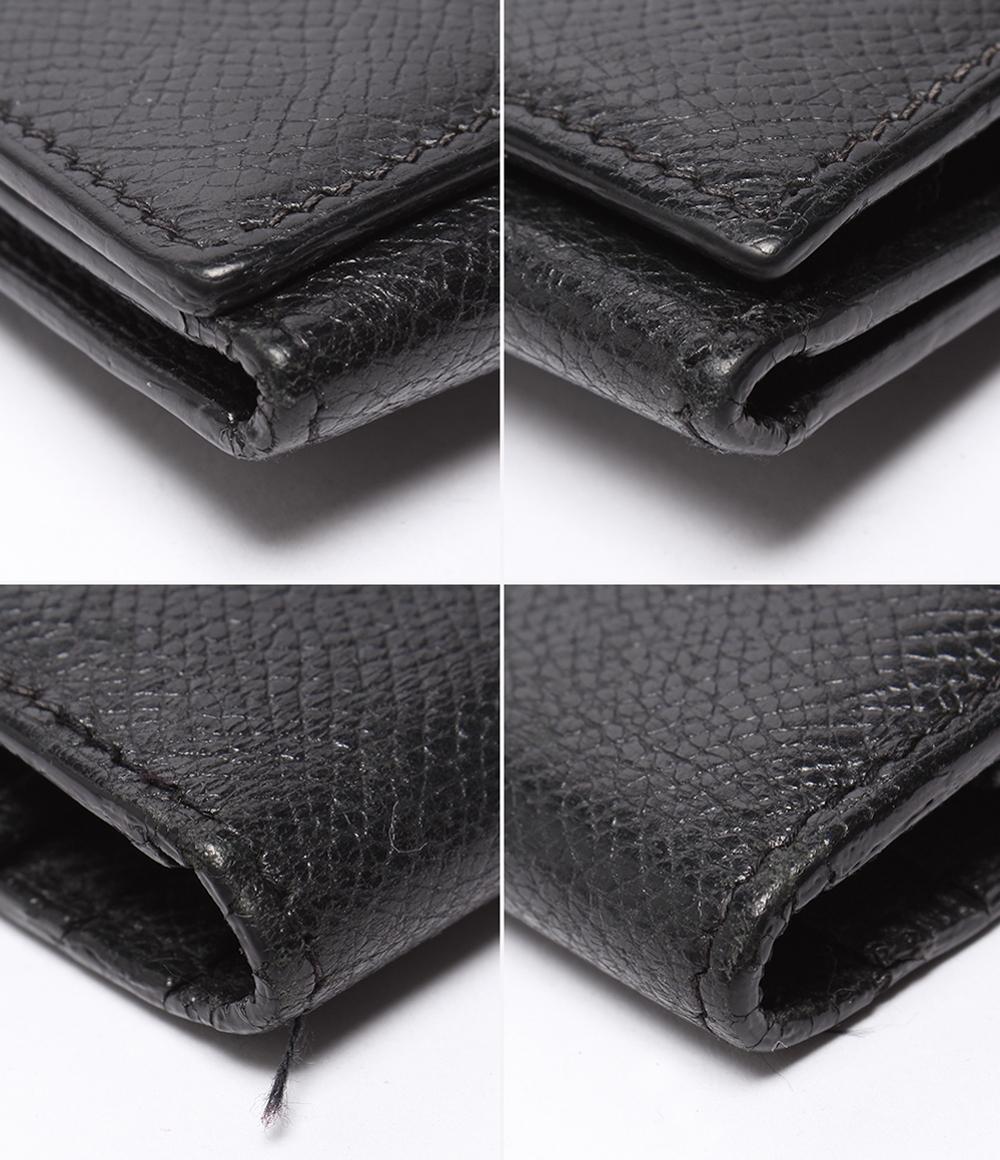 HERMES 三つ折り長財布 シルバー金具 □K刻印 ヴォーエプソン ベアン デュプリ メンズ レディース エルメス