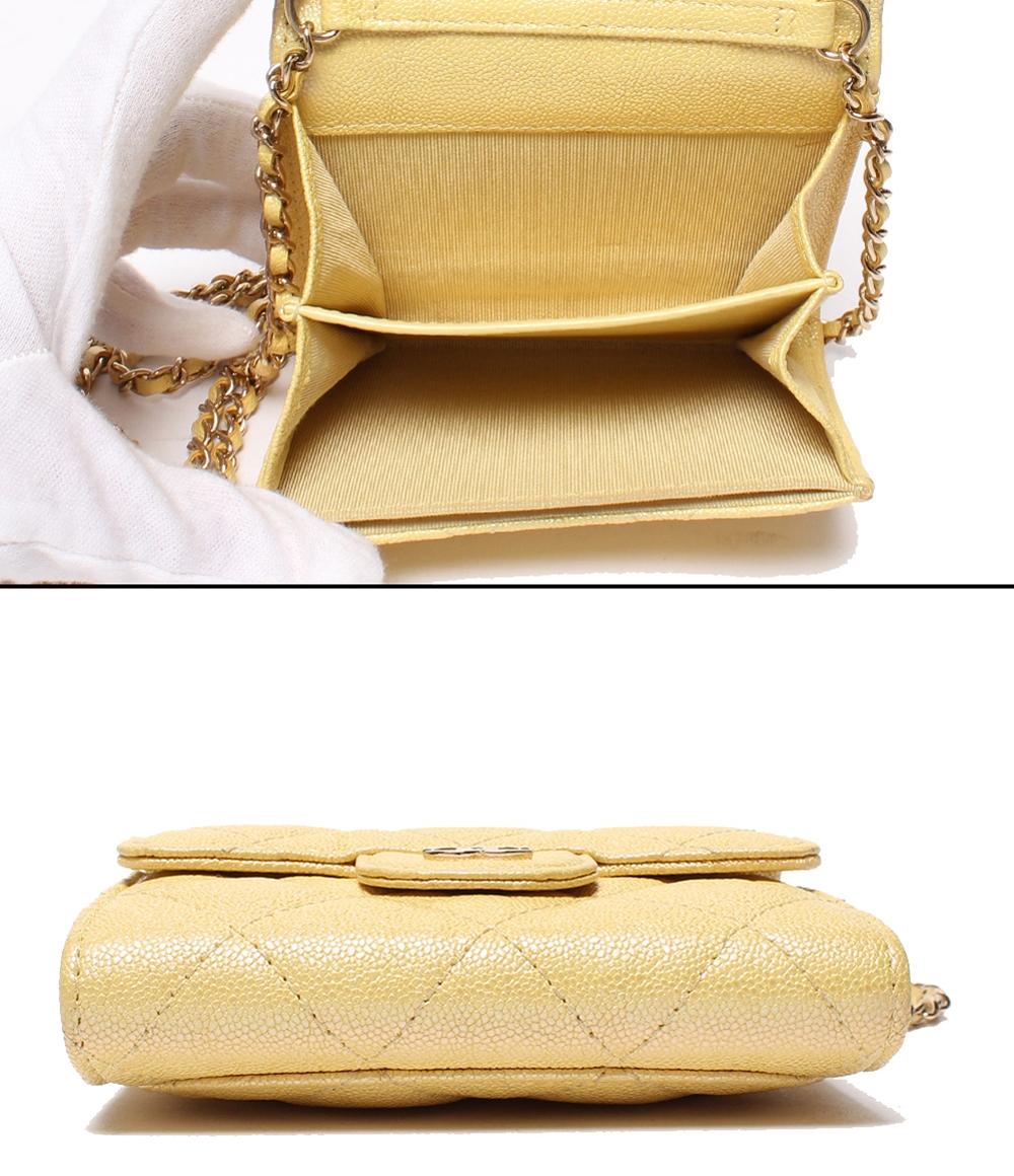 シャネル CHANEL 財布 レディース ブランド ショルダーウォレット マトラッセ キャビアスキン イエロー ゴールド金具 チェーンウォレット おしゃれ 可愛い ロゴ 煌びやか 【中古】 CHANEL - シャネル CHANEL 財布 レディース ブランド ショルダー