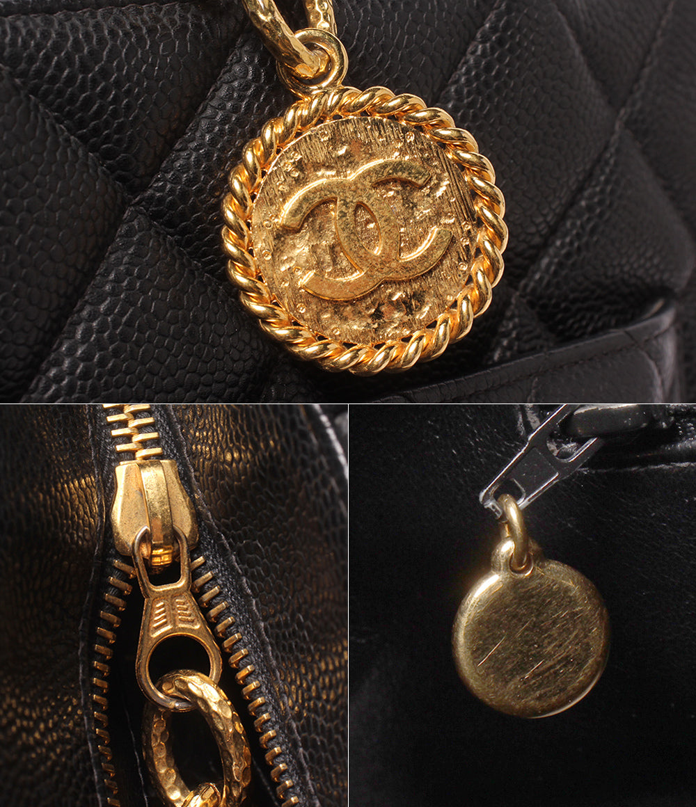 CHANEL トートバッグ ショルダーバッグ 肩掛け ゴールド金具 6番台 キャビアスキン レディース シャネル
