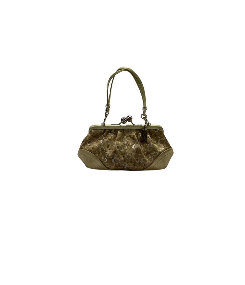 美品 COACH ハンドバッグ がま口 ポーチ ミニシグネチャー 3597
