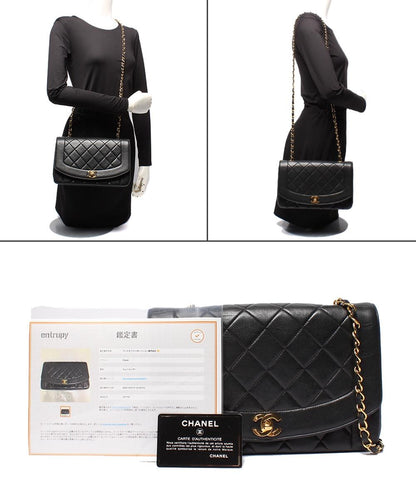 CHANEL チェーンショルダーバッグ ダイアナ ラムスキン 2番台 ゴールド金具 シングルフラップ シングルチェーン マトラッセ レディース シャネル