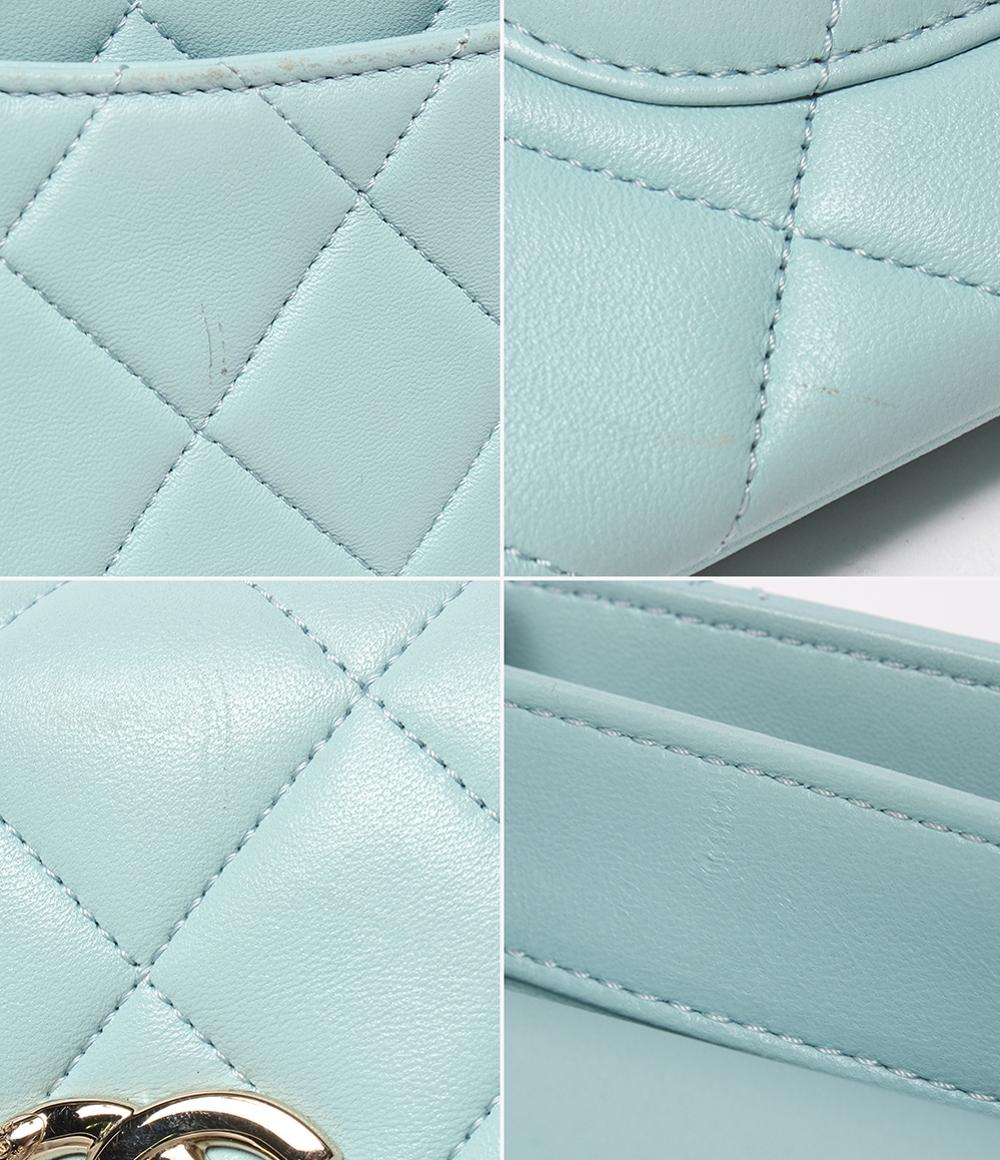 美品 CHANEL チェーンショルダーバッグ 肩掛け マトラッセ ゴールド金具 ラムスキン ライトブルー トレンディCC A92235 レディース シャネル