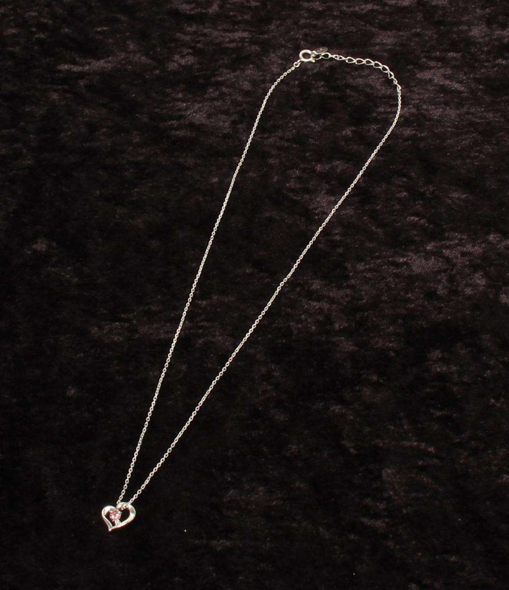 美品 ヨンドシー ネックレス SV ダイヤ ピンクトルマリン ハートモチーフ レディース 4℃