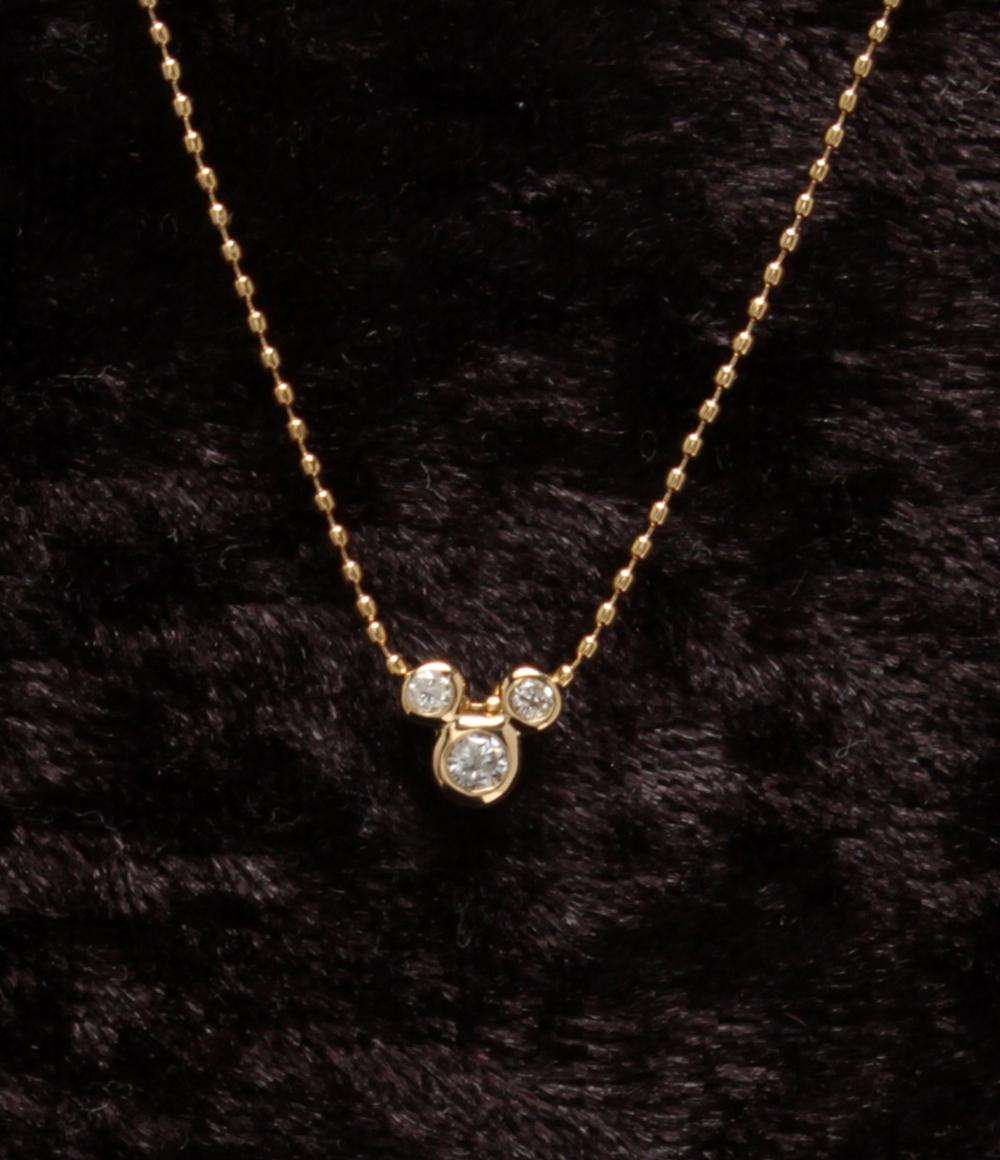 美品 Disney ネックレス K18 ダイヤ 0.08ct ミッキーマウスモチーフ レディース ディズニー