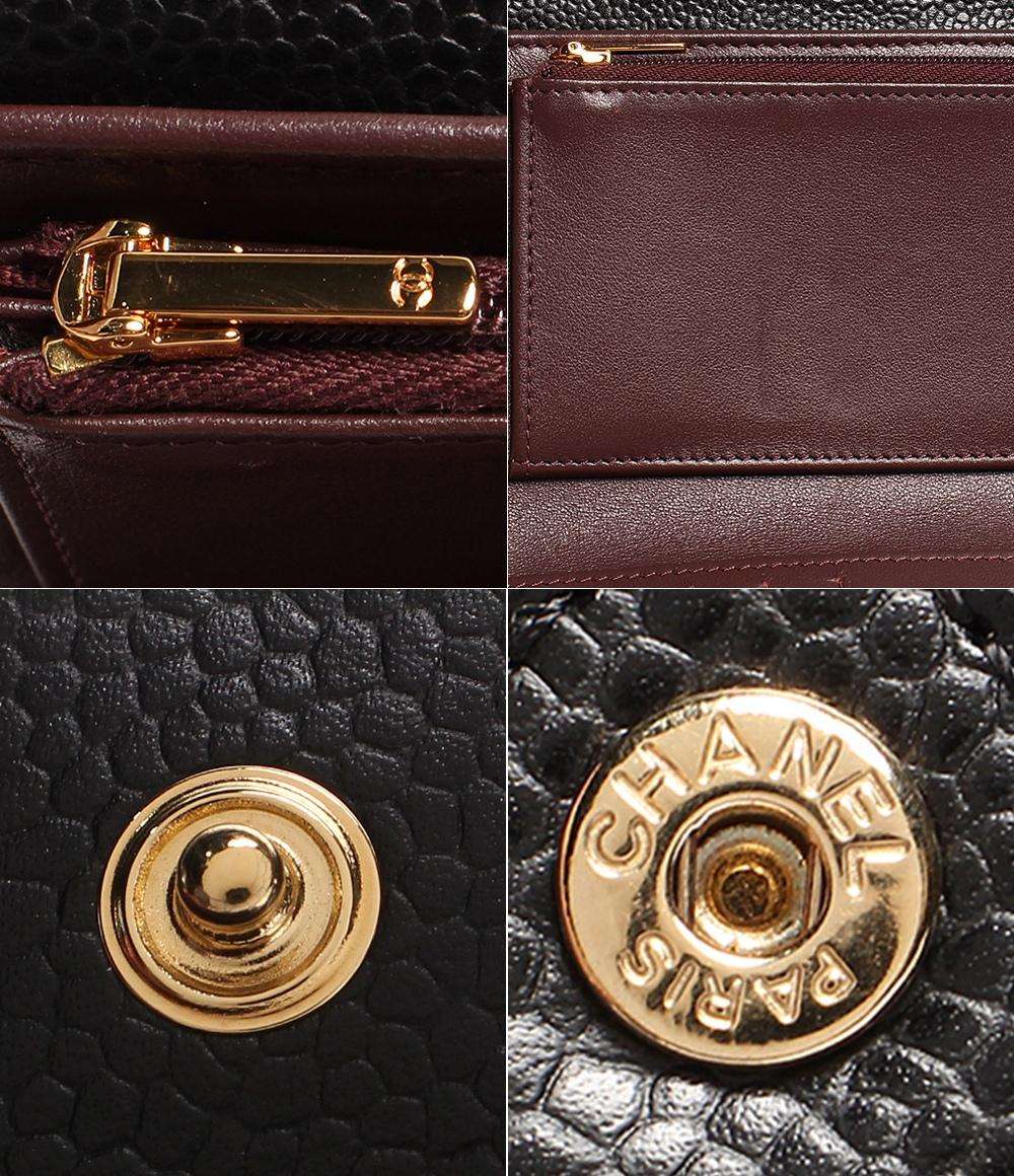 シャネル 三つ折り財布 ココマーク ゴールド金具 クラシック ミディアム フラップ ウォレット マトラッセ キャビアスキン AP0232 CHANEL