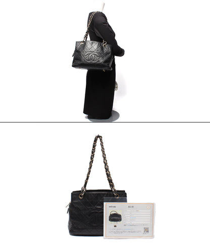 CHANEL チェーンショルダーバッグ ゴールド金具 マトラッセ キャビアスキン 肩掛け 7番台 A18004 レディース シャネル