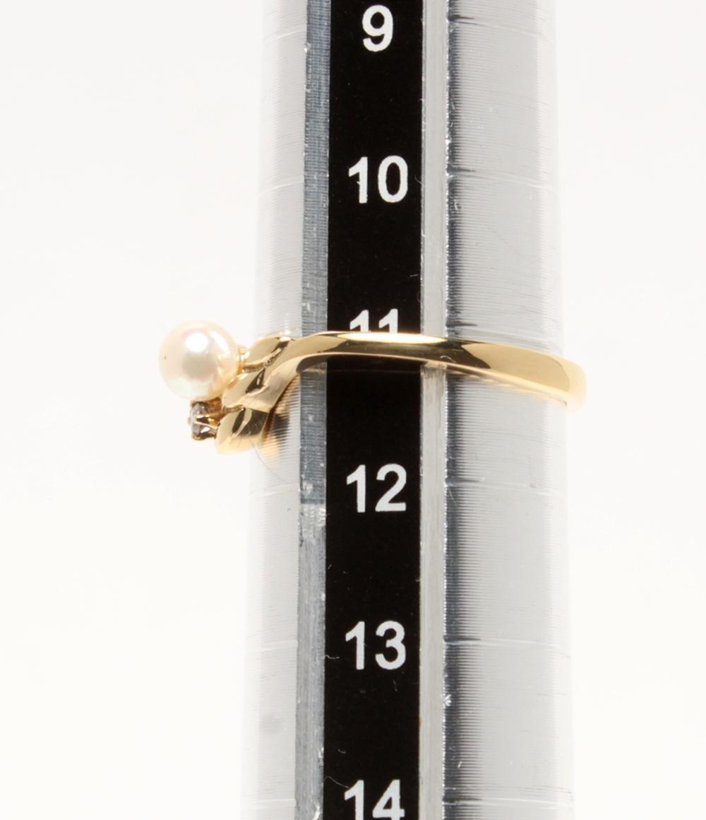 美品 MIKIMOTO リング 指輪 K18 ベビーパール 4.1mm ダイヤ 3P レディース SIZE 11号 ミキモト