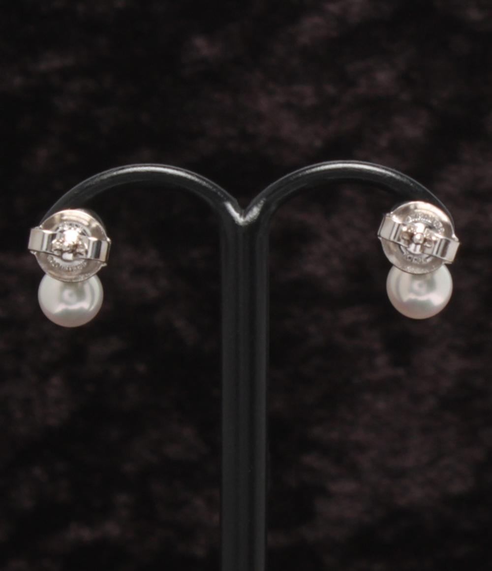 美品 ミキモト ピアス K18 パール 5.4mm ダイヤ レディース MIKIMOTO