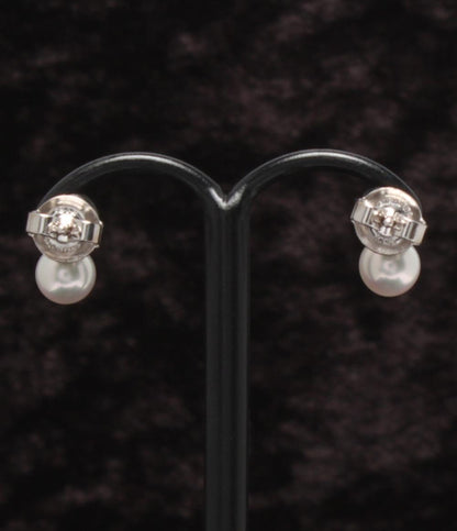 美品 ミキモト ピアス K18 パール 5.4mm ダイヤ レディース MIKIMOTO