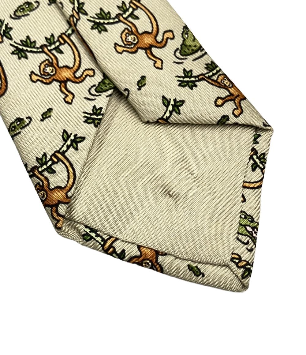 未使用HERMES 人気猿とワニ柄 ネクタイ　エルメス HERMES ネクタイ シルク100% 猿 ワニ メンズ エルメス – Rehello by
