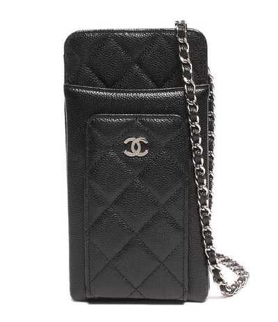 シャネル フォンケース チェーンショルダーポーチ シルバー金具 ココマーク マトラッセ キャビアスキン レディース CHANEL