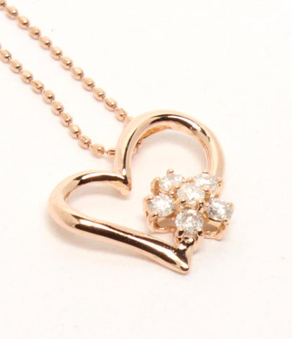 美品 ネックレス K14 ダイヤ 0.21ct ハートモチーフ レディース
