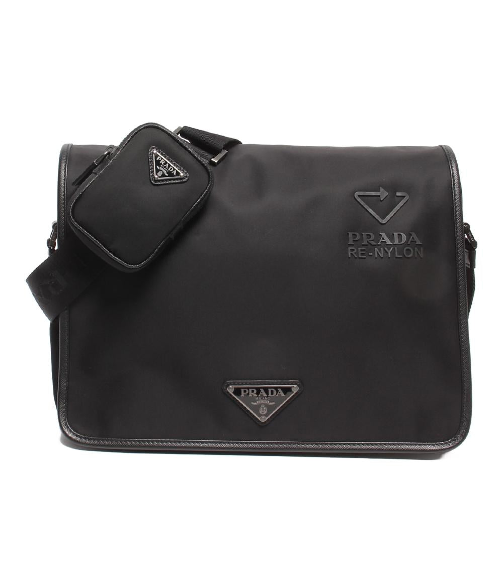 美品 PRADA メッセンジャーバッグ ショルダーバッグ リナイロン 斜め掛け 三角プレート 2VD039 メンズ レディース プラダ