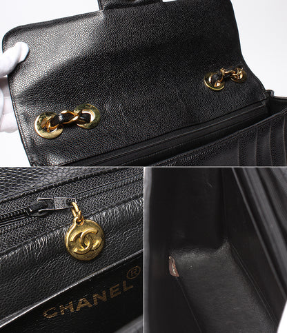 CHANEL チェーンショルダーバッグ マドモアゼル クラシック ゴールド金具 ダブルチェーン シングルフラップ 2番台 キャビアスキン レディース