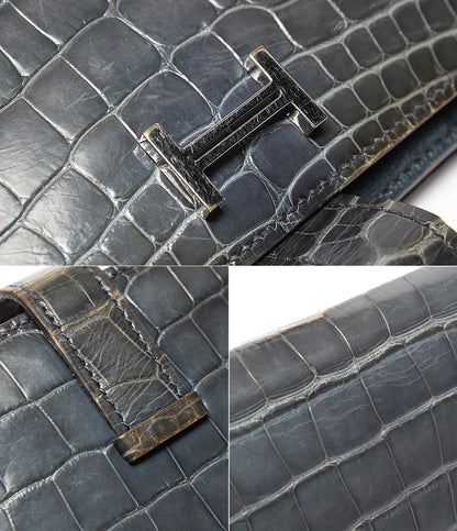 HERMES 長財布 シルバー金具 T刻印 クロコダイル アリゲーター ベアンスフレ レディース メンズ エルメス