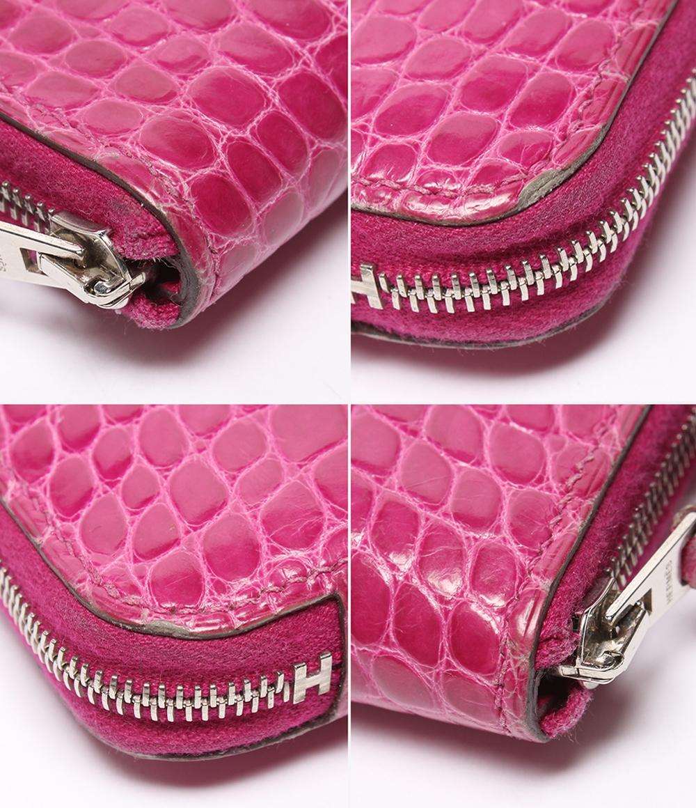 HERMES エルメス アザップロング ラウンドファスナー 長財布 アリゲーター クロコダイル フューシャピンク シルバー金具 □P刻印 HERMES ラウンドファスナー長財布 クロコダイル アリゲーターリセ