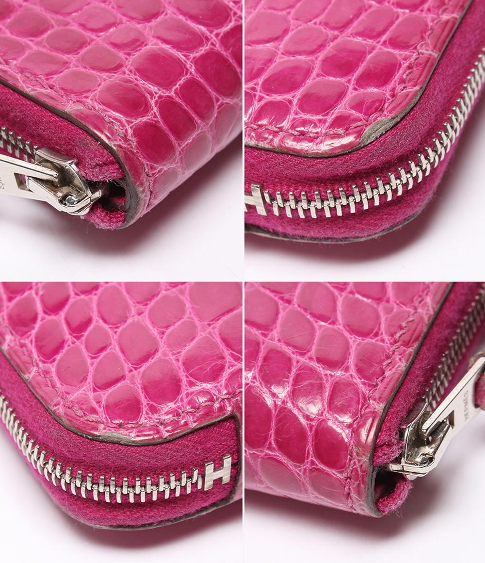 HERMES ラウンドファスナー長財布 クロコダイル アリゲーターリセ シルバー金具 □O刻印 アザップロング レディース エルメス