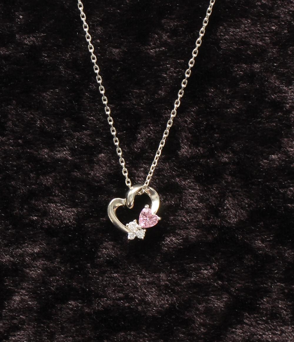 美品 ヨンドシー ネックレス SV ピンクトルマリン ホワイトトルマリン ハートモチーフ レディース 4℃