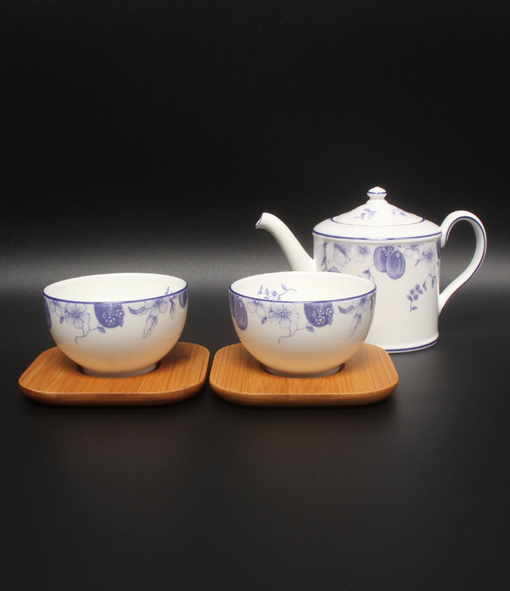 美品 WEDGWOOD ジャパニーズティーカップ 茶托 ティーポット 小皿 豆皿 ミニプレート 5点セット ブループラム ウェッジウッド