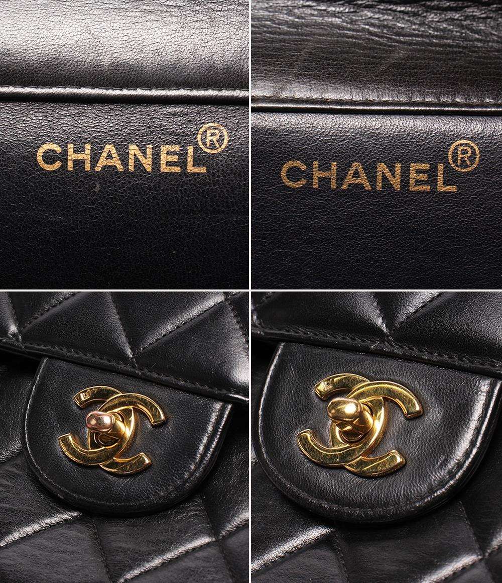 CHANEL チェーンショルダーバッグ 4番台 ダブルチェーン ダブルフェイス ラムスキン ゴールド金具 肩掛け デカマトラッセ レディース シャネル