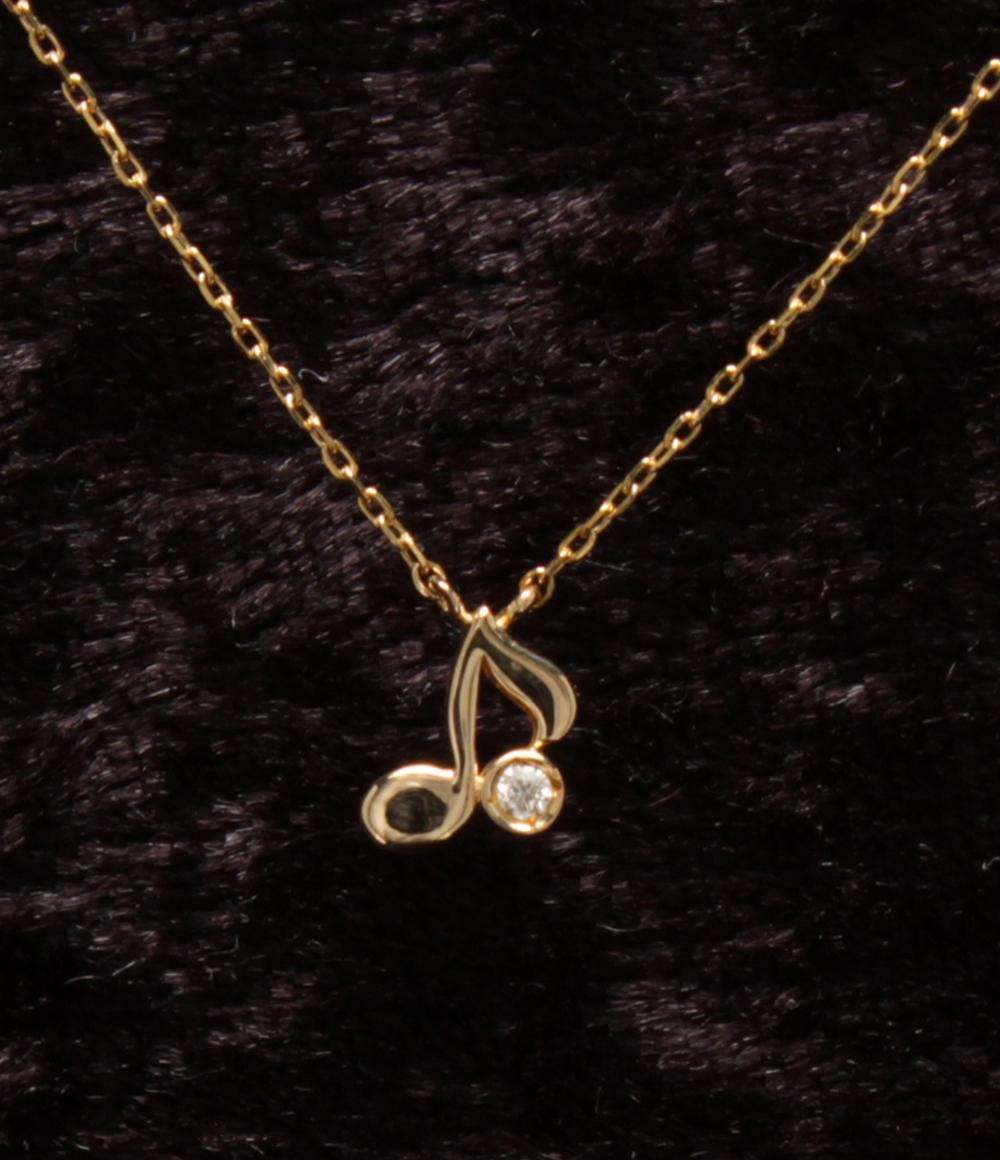 美品 STAR JEWELRY ネックレス K18 ダイヤ 0.01ct 音符モチーフ レディース スタージュエリー