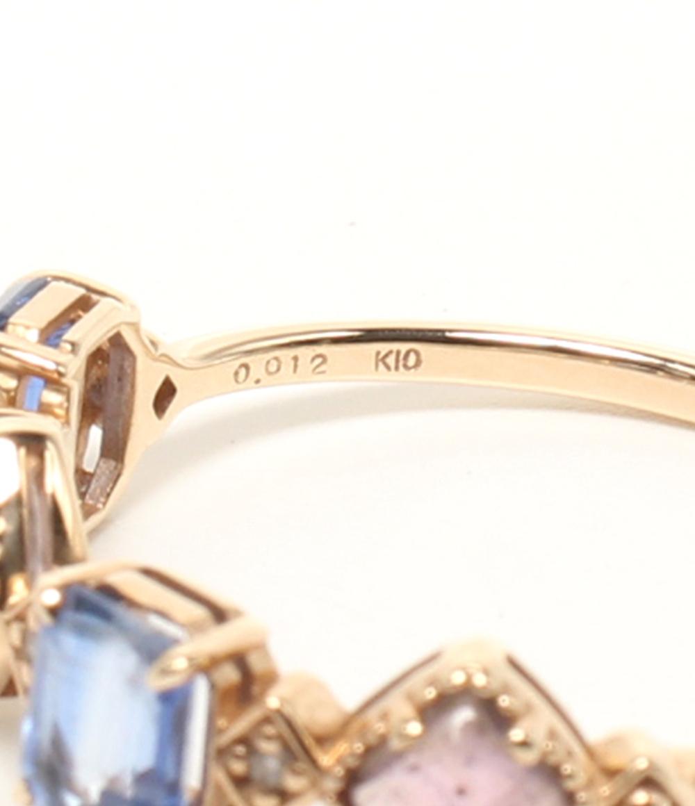 美品 agete リング 指輪 K10 アメジスト カイヤナイト ラブラドライト ダイヤ0.012ct レディース SIZE 11号 アガット