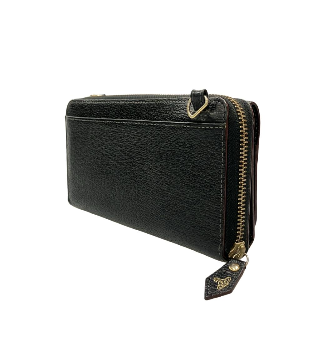 新品未使用ヴィヴィアンウエストウッド長財布ブラック×ゴールド黒 Vivienne Westwood ショルダー付き長財布 ショルダーウォレット