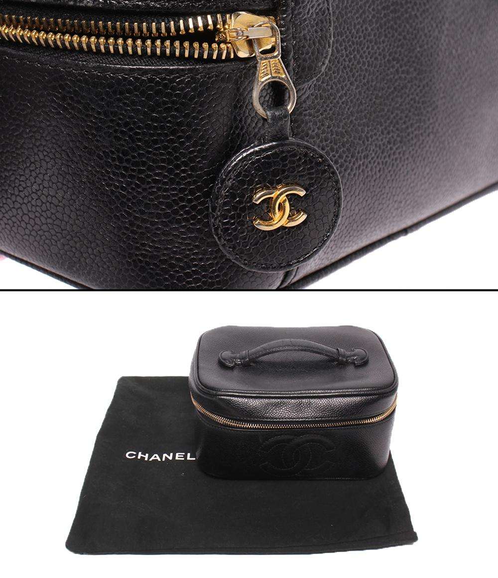CHANEL 極美品✨ バニティ キャビアスキン バック ポーチ 中古 キャビアスキン シャネル バニティバッグ ブラック ゴールド金具 ココ