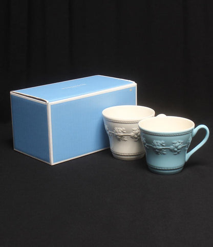 美品 ウェッジウッド マグカップ 2点セット ペア フェスティビティ アイボリー ブルー WEDGWOOD