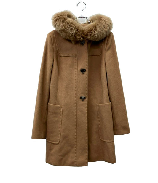MAX MARA STUDIO フーデッドコート バージンウール キャメル ファー 60862813 レディース SIZE 36 (XS) マックスマーラステュディオ