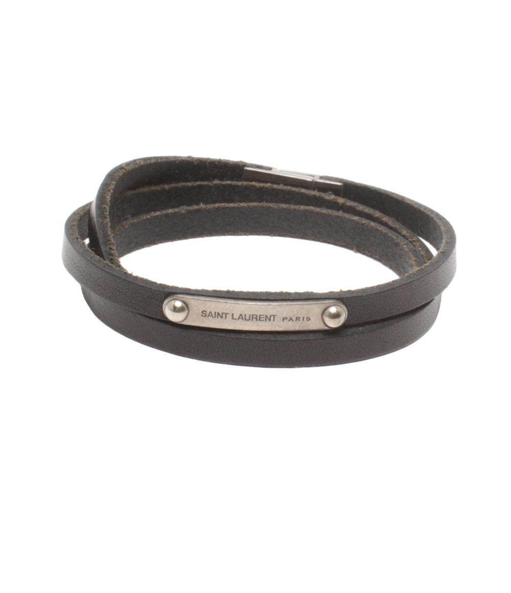 SAINT LAURENT PARIS ブラックレザー3重巻きブレスレット サンローランパリ 3連ブレスレット レザー レディース SAINT LAURENT