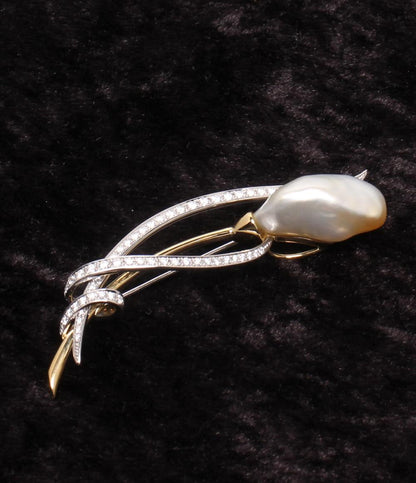 Uyeda Jeweller ブローチ K18 Pt950 バロックパール 約22x12mm ダイヤ レディース ウエダジュエラー