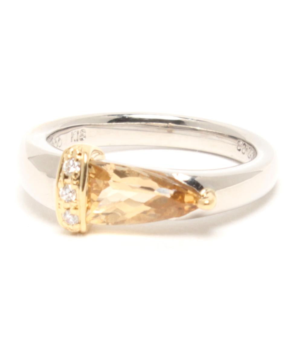 美品 リング 指輪 K18 Pt900 トパーズ 1.29ct ダイヤ 0.03ct レディース SIZE 12号