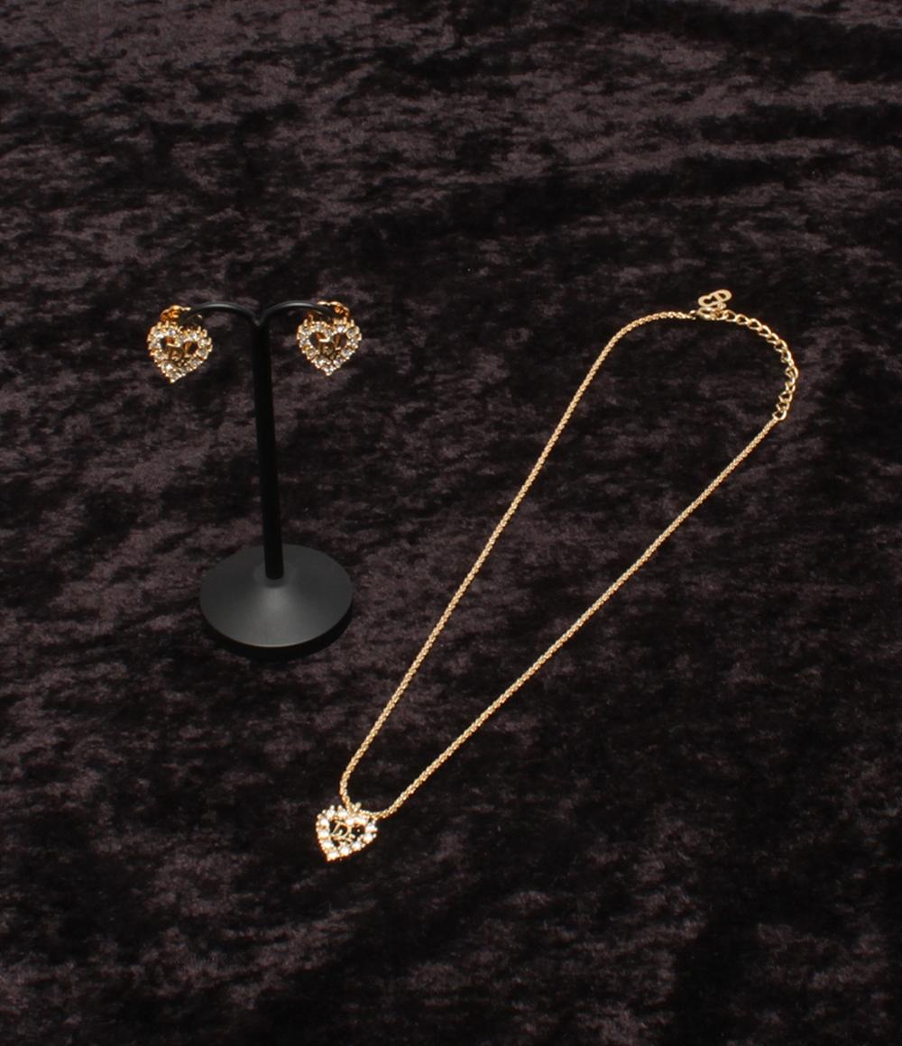 美品 Christian Dior ネックレス イヤリング Diorロゴ ハートモチーフ 2点セット レディース クリスチャンディオール