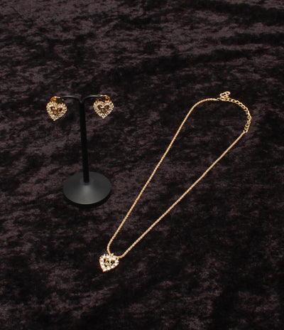 美品 Christian Dior ネックレス イヤリング Diorロゴ ハートモチーフ 2点セット レディース クリスチャンディオール