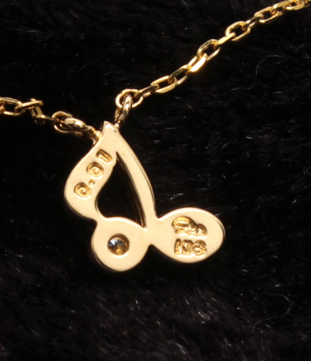 美品 STAR JEWELRY ネックレス K18 ダイヤ 0.01ct 音符モチーフ レディース スタージュエリー