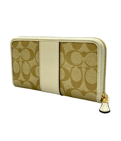 美品 COACH ラウンドファスナー 長財布 シグネチャー レディース コーチ